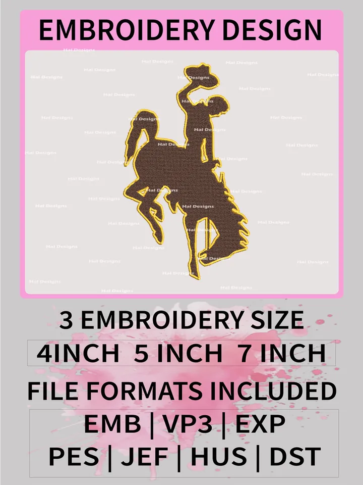 NCAA Wyoming Cowboys Embroidery File, 3 Sizes, 6 Formats, NCAA Machine Embroidery Design, NCAA Logo, NCAA Teams