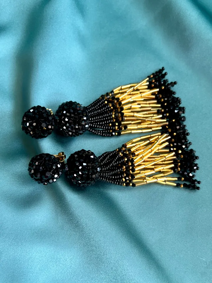Gold Tone Beaded Clip Earrings