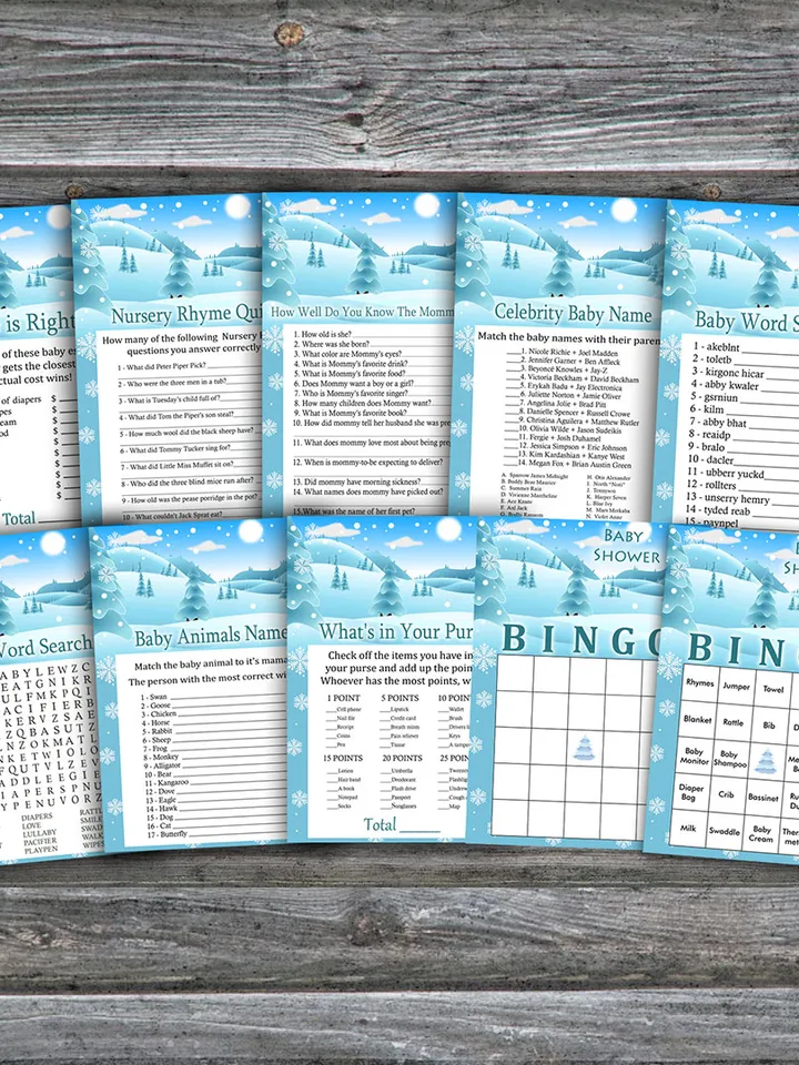 Winter landscape baby shower games bundle,Christmas Baby Shower games package,Fun Baby Shower Games,9 Printable Games268