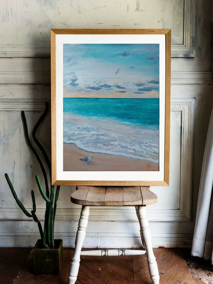 Oil painting seascape with seasgulls 12x16 inches