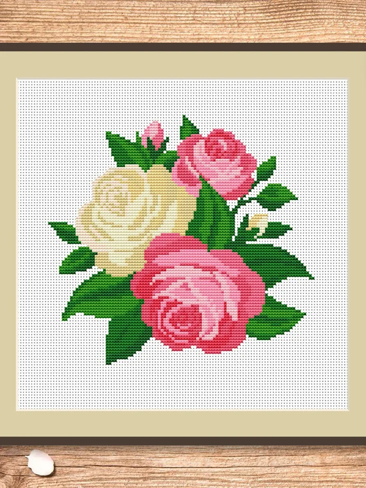 Roses Cross Stitch Pattern, Flower Cross Stitch Pattern, Embroidery Rose, Flower xStitch, Potted Flowers Cross Stitch Pattern #flw008