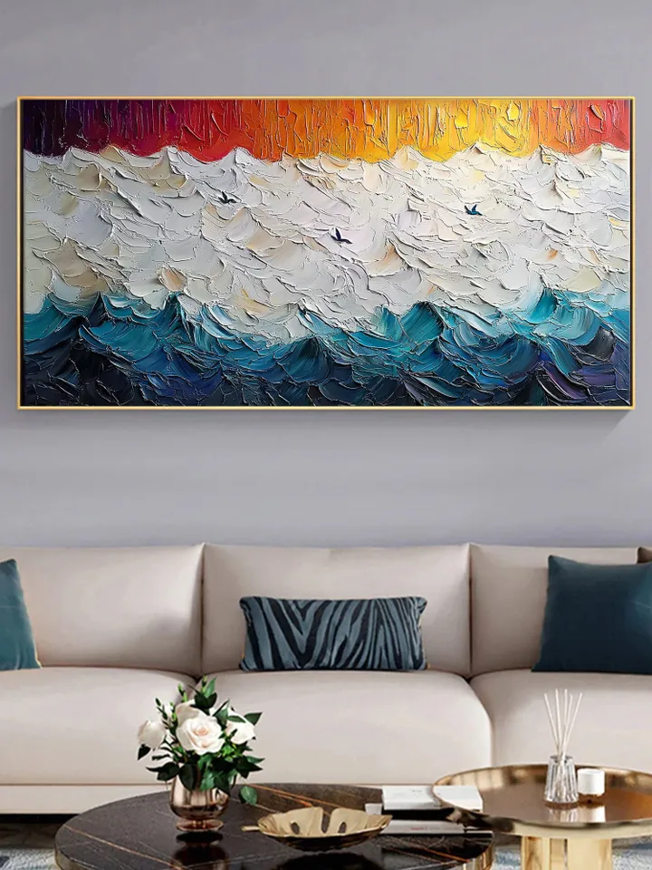 Impasto Ocean Painting, Textured Seascape Art, 3D Ocean Waves Wall Art, Large Canvas Art, Coastal Decor, Blue Wall Art, Living room Wall Art