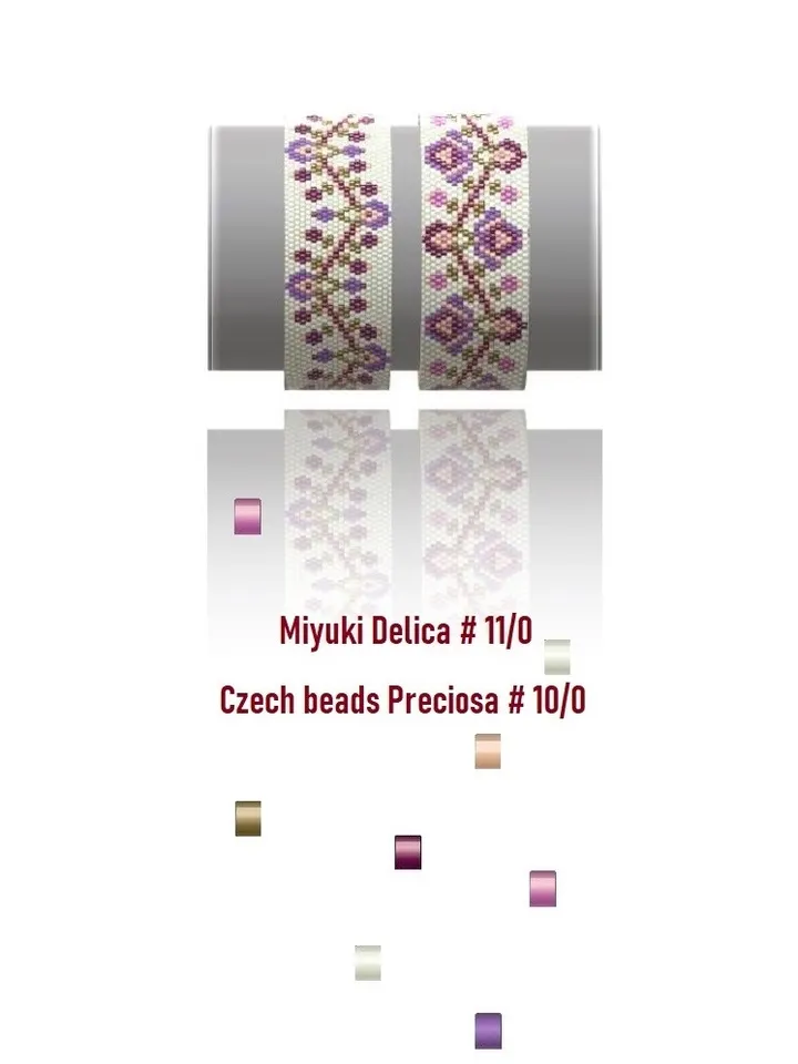Cuff Bracelet Even Count Peyote Stitch Bead Patterns Bracelet, Beading Technique, Miyuki Delica, Czech beads Preciosa, Instant Download