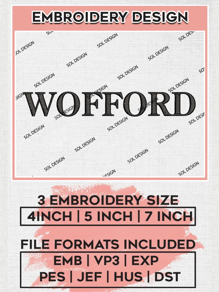 NCAA Wofford Team Wordmark Logo Embroidery Design Files, NCAA Wofford Terriers Machine Embroidery, NCAA Teams, 3 sizes, NCAA Machine embroidery designs, Digital Download