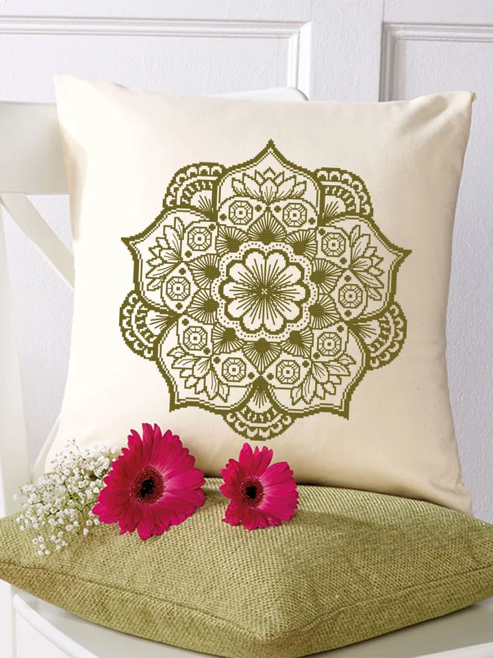 Lotus mandala cross stitch pattern download PDF, Monochrome mandala ornament, Lotus flower cross stitch chart, Mandala pattern PDF #M190