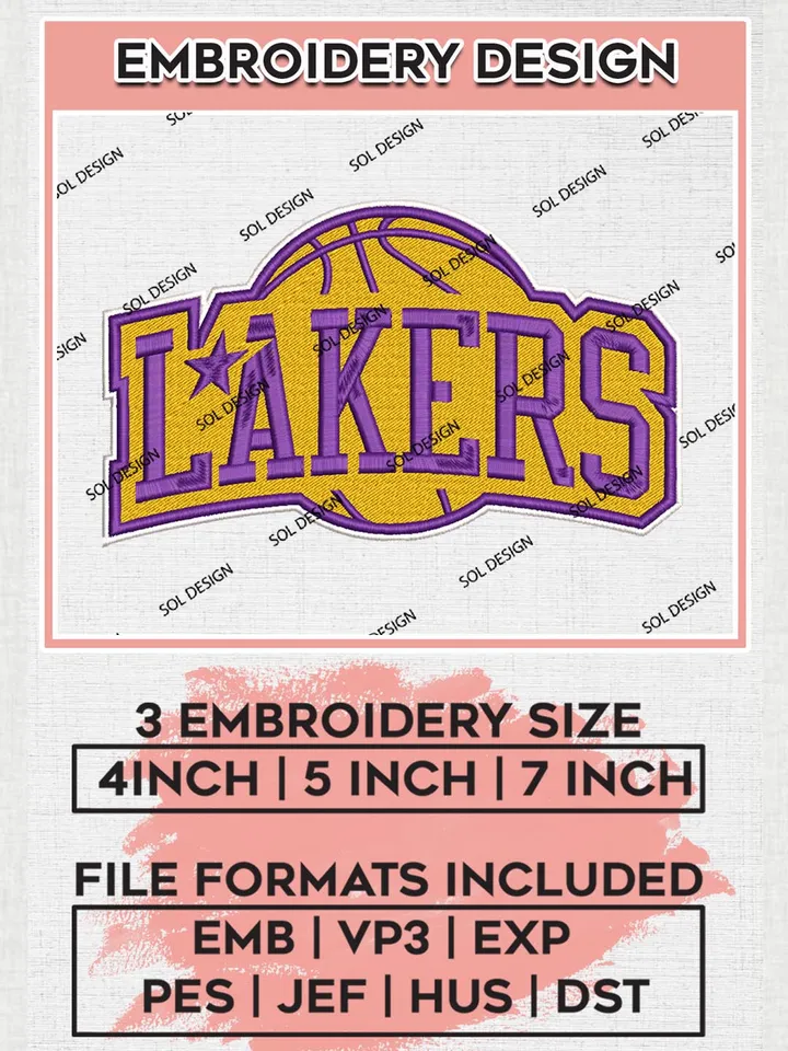 NBA Lakers Team Logo Embroidery Files, NBA Los Angeles Lakers Embroidery Designs, NBA Machine Embroidery Designs, NBA Embroidery Designs, Machine embroidery Files, Digital Download