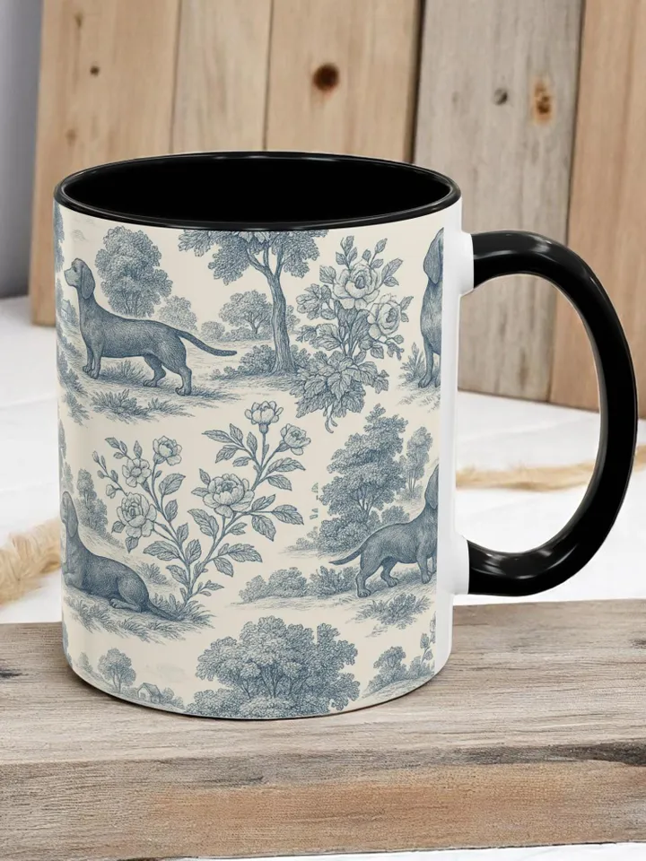 Dachshund French Toile de Jouy Mug, Blue Toile Coffee Cup for Doxie Mom, Sausage Dog Lover Gifts, Dog Tea Drinkware, Gift For Dog Lovers