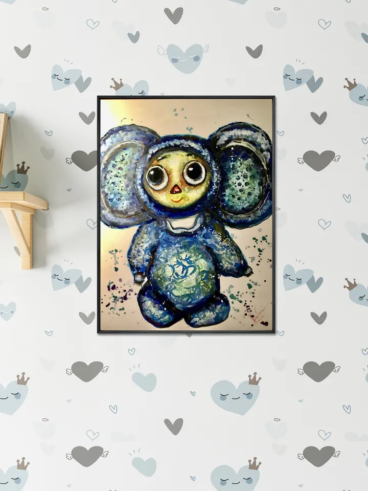 Cheburashka Photo paper poster made with my original mix media painting,kids room decoration,unique design wall decor,special children gift