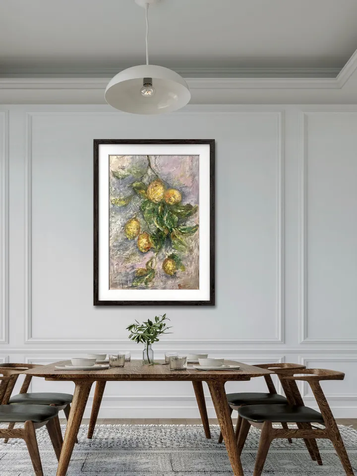Lemons original oil painting on unstretched canvas,textured impressionistic painting,Monet inspired,dining room,kitchen decoration,art gift.