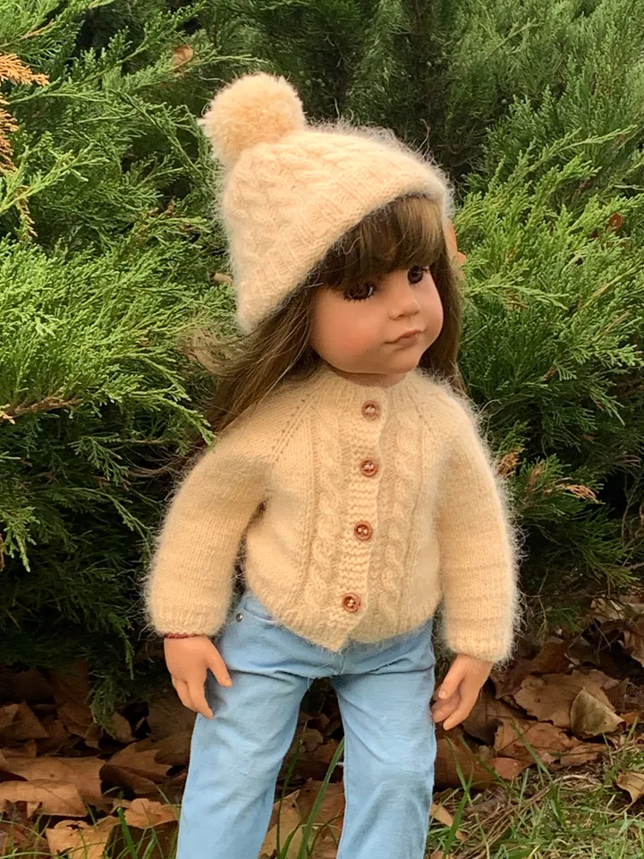 Braided Cardigan and Hat Set KNIT PATTERN for Gotz and American Girl Dolls / 18-inch doll clothes pattern PDF english text