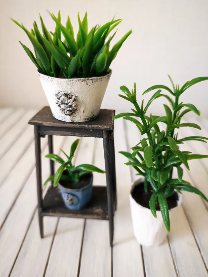 Miniature Dollhouse Indoor Plants Set with Shelf 1/6 Scale