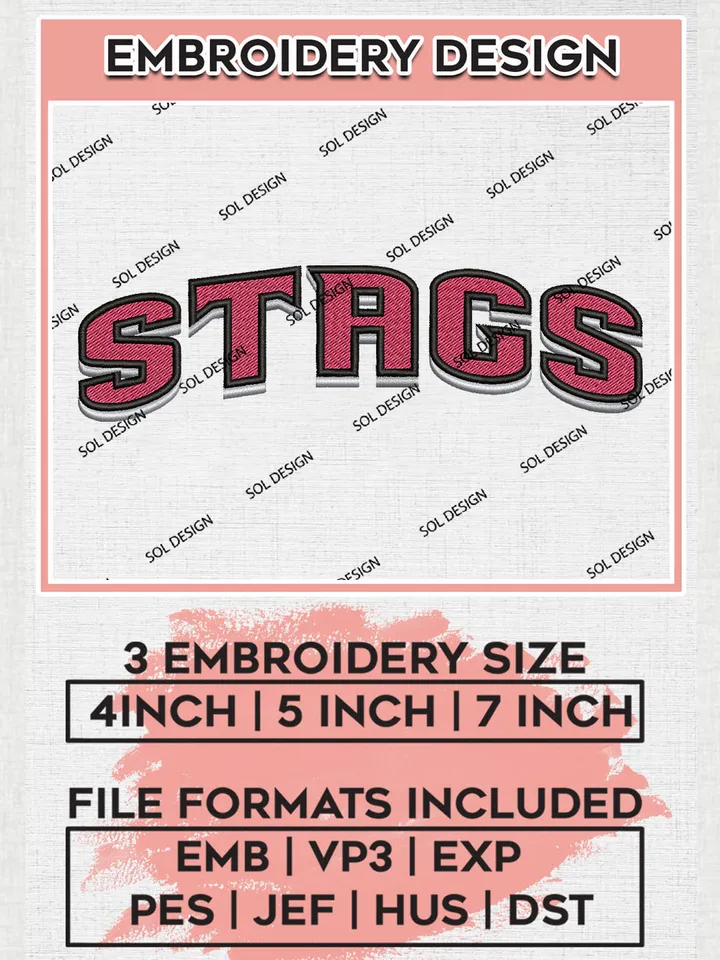 NCAA Stags Team Word Logo Embroidery Design Files, NCAA Fairfield Stags Machine Embroidery, NCAA Teams, Game Day, 3 sizes, NCAA Machine embroidery designs, Digital Download