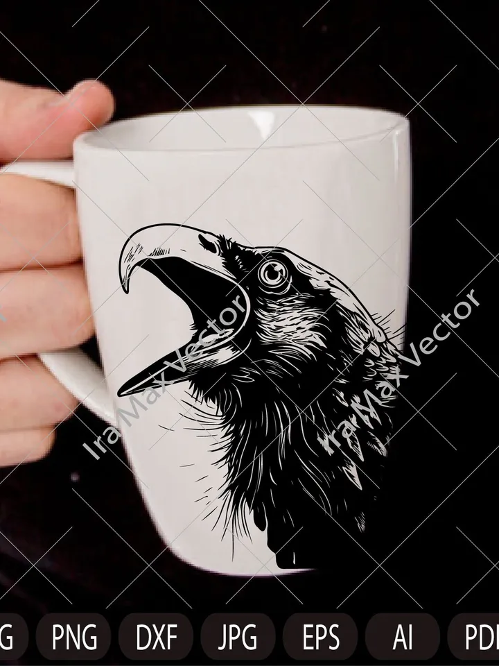 Raven svg, Crow head,Crow face,Raven head, Raven Silhouette dxf, Raven clipart, Crow svg, bird svg, Crow angry svg, raven angry
