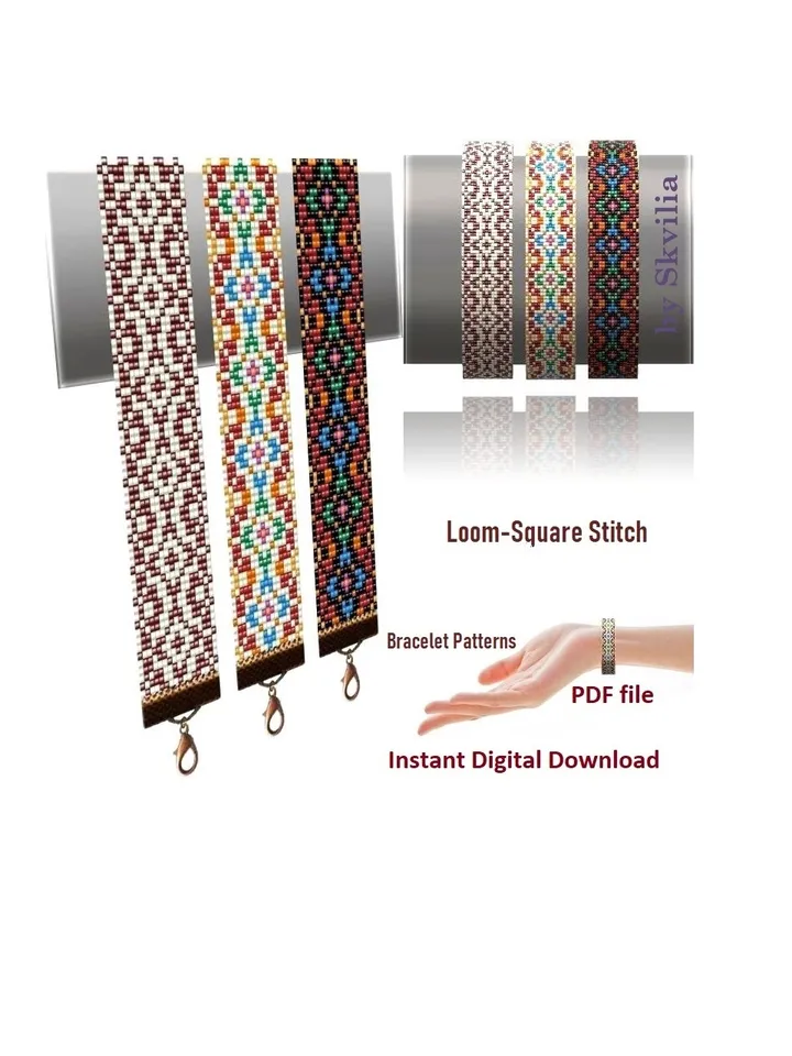 Cuff Bracelet Loom - Square Stitch Bead Patterns Bracelet Beading Patterns Bead loom pattern Miyuki Delicas - Preciosa Instant Download