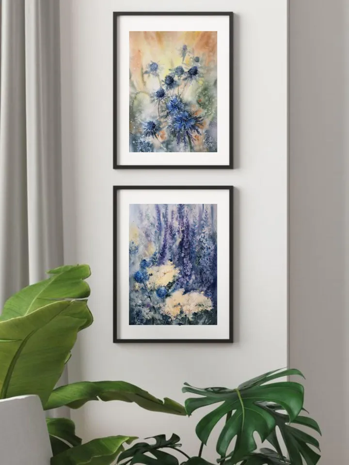 Flowers Prints Wall Art Set of 2 Prints Wildflowers Painting Flowers Watercolor Painting