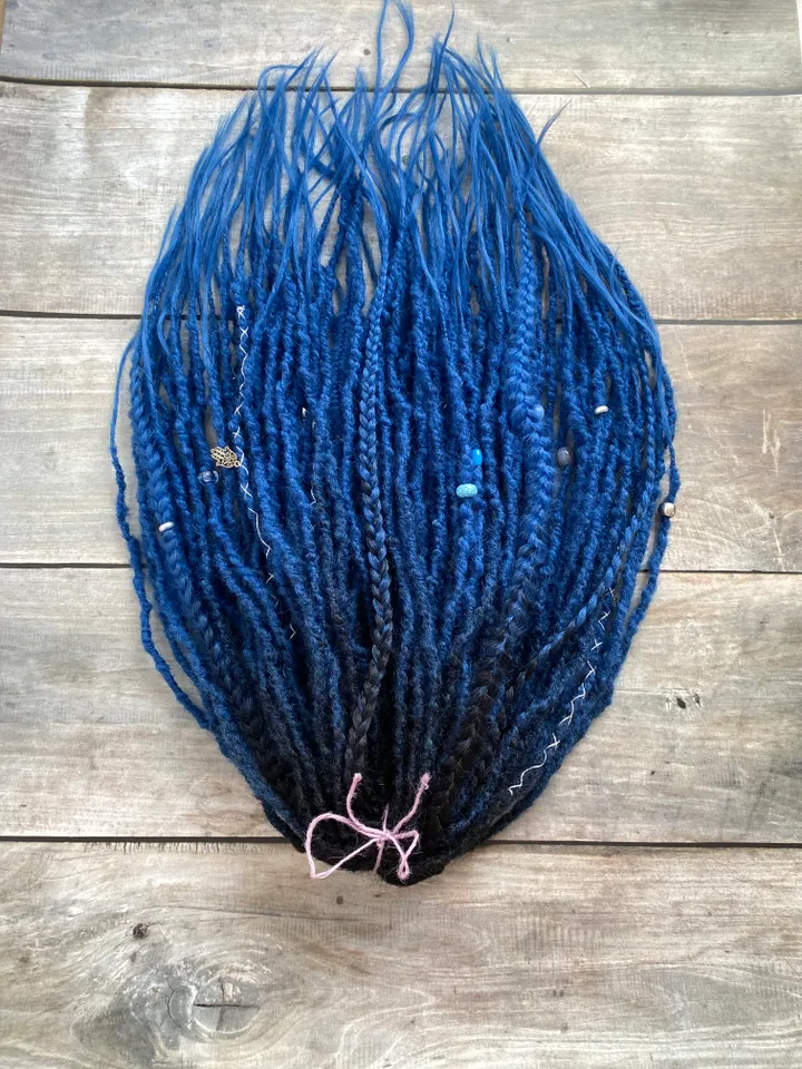 Black to blue ombre synthetic Double ended dreadlocks, ready to ship