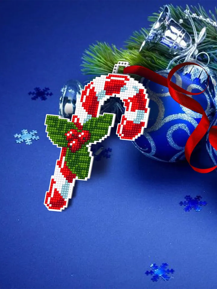 Christmas candy cane cross stitch pattern PDF download Double-sided christmas tree decor for plastic canvas Christmas ornament digital #N187