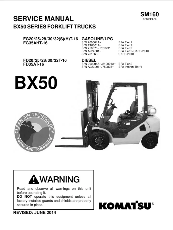 KOMATSU FG25ST-16 FORKLIFT SERVICE REPAIR SHOP MANUAL