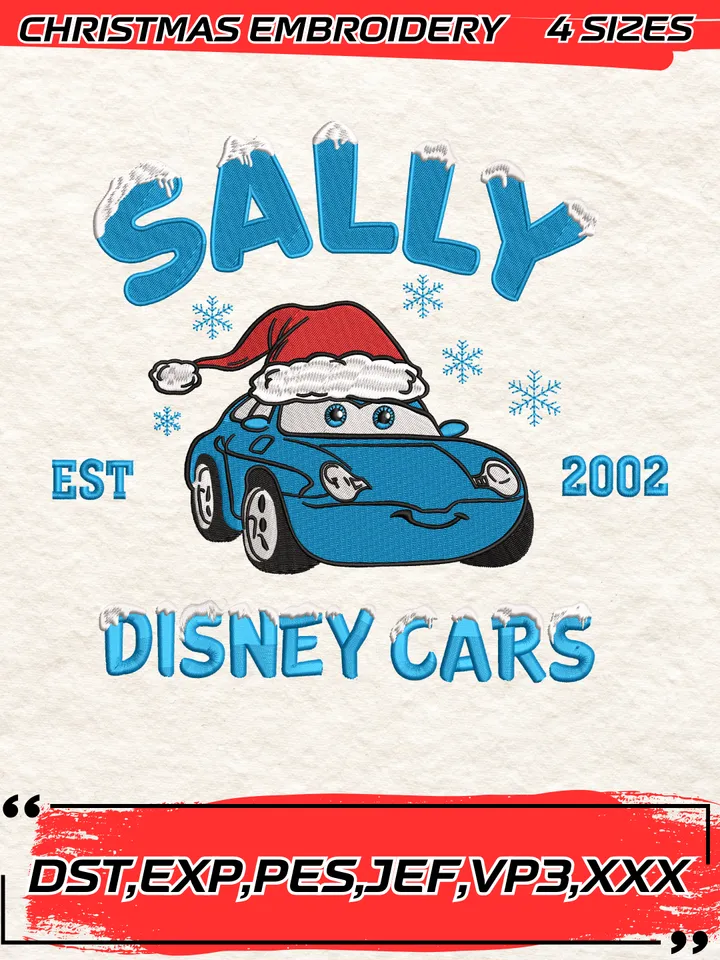 Christmas Cars Sally Est. 2002 Embroidery Design,Christmas Embroidery Design,4 Sizes, Digital Download