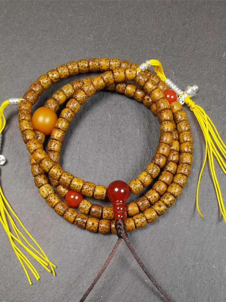 Gandhanra Old 108 Tibetan Lotus Seed Beads Mala,Prayer Beads Necklace for Meditation,Diameter 0.24", Circumference 23"