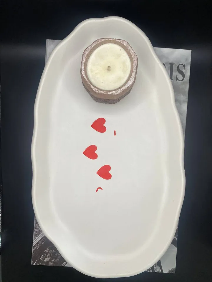 White oval tray with heart pattern