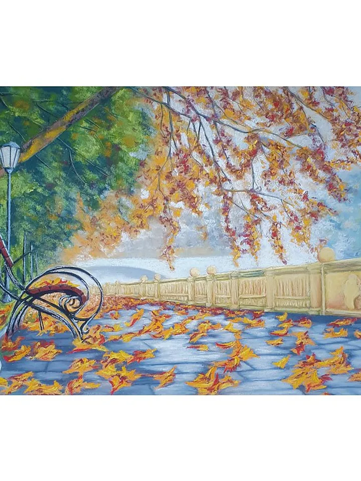 Fall Painting City Original Art Landscape Wall Art Autumn Soft Pastel Painting