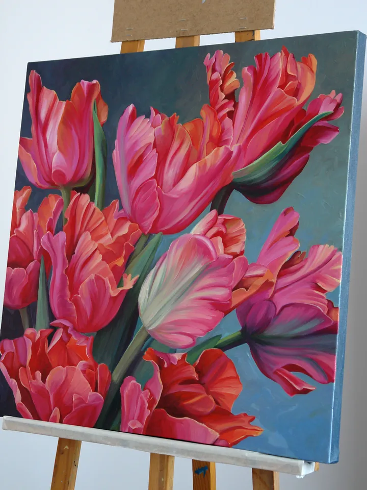 Pink tulips oil painting
