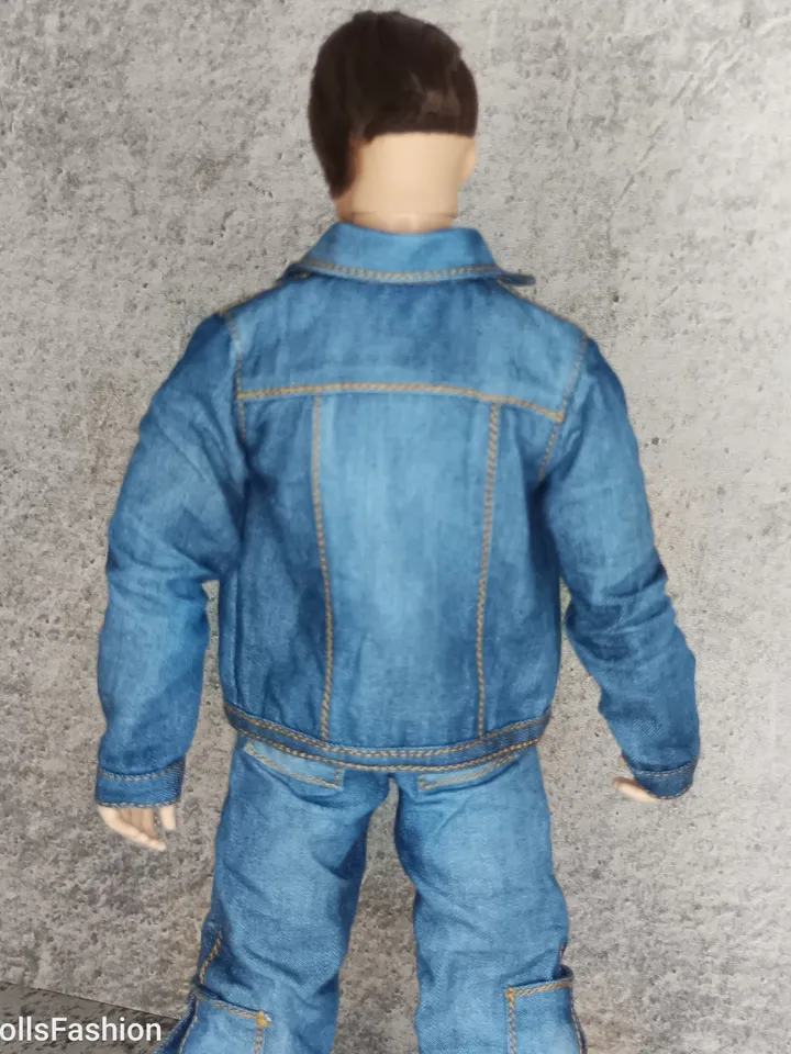 Ken's Distressed Denim Jacket and Cargo Jeans with Large Patch Pockets (for Ken with an athletic body)