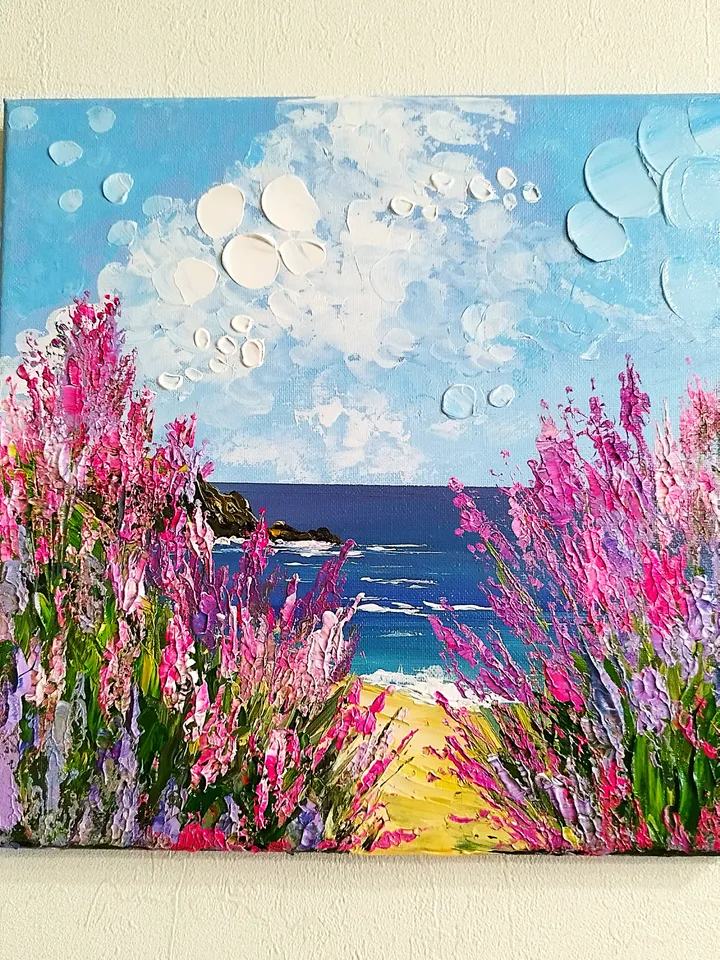 Landscape acrylic painting textured art ocean
