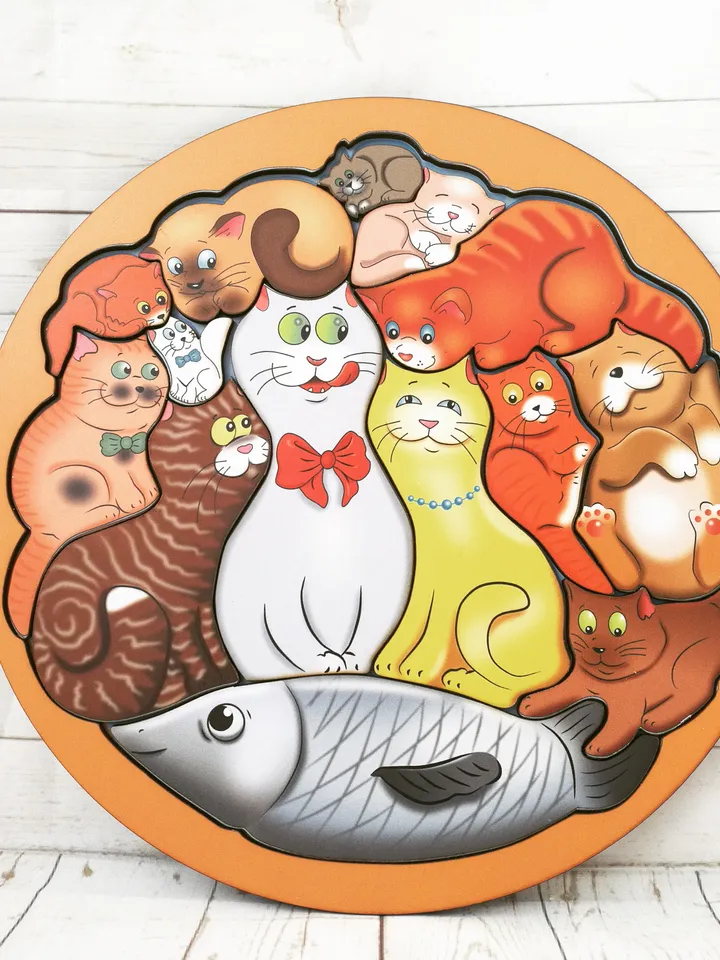 Wooden Puzzle - Cats, Toddler Toys Age 3 4 5 6 year, Wood Montessori animals