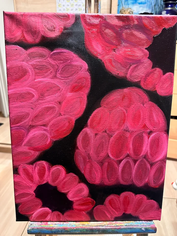 Oil Painting Raspberry Summer Berries Nature Food Wall Decor Stretched Canvas 40x30 cm 16x12 inches