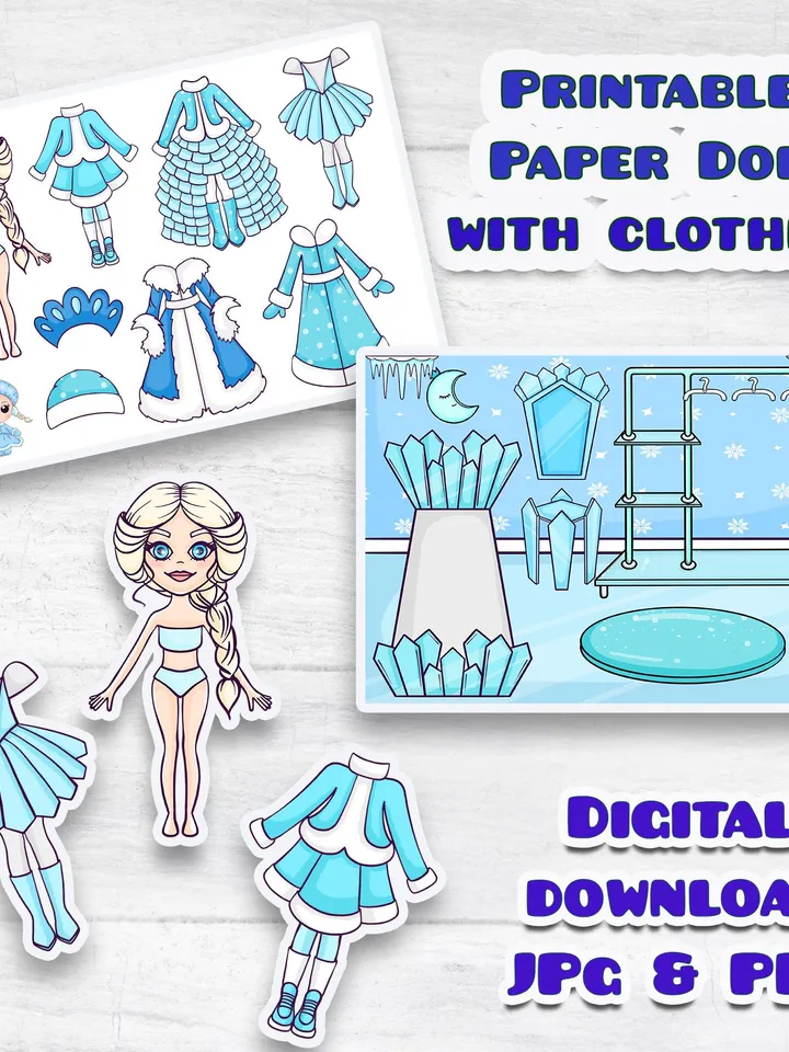 Blue Blythe paper doll clothes cut out, Printable paper doll digital PDF instant download, printable doll house, Busy book activity