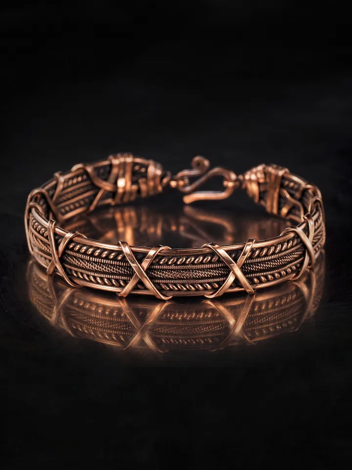 Woven copper wire bracelet Antique style handcrafted copper jewelry Unique gift