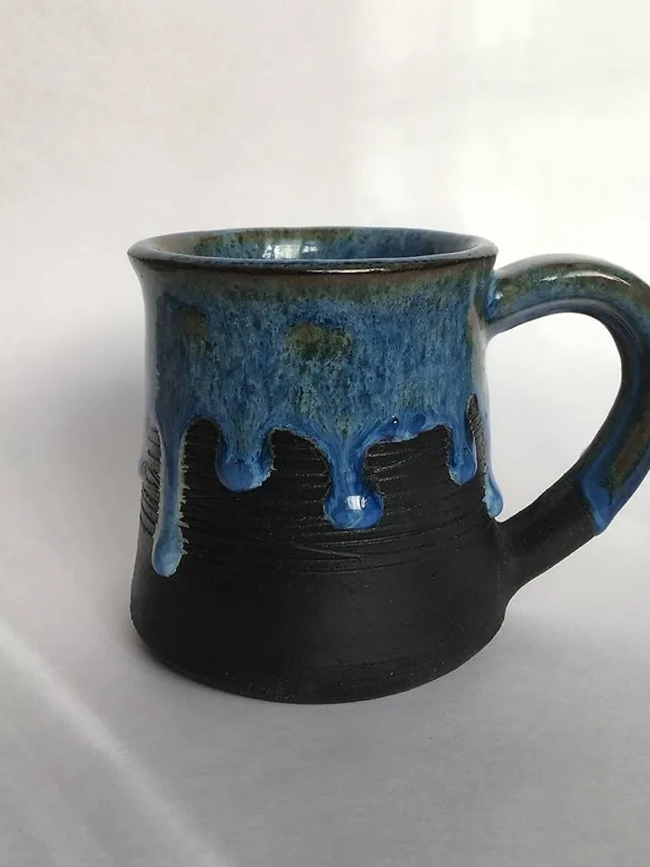Thor Hammer Mjolnir black and blue dripping stoneware mug