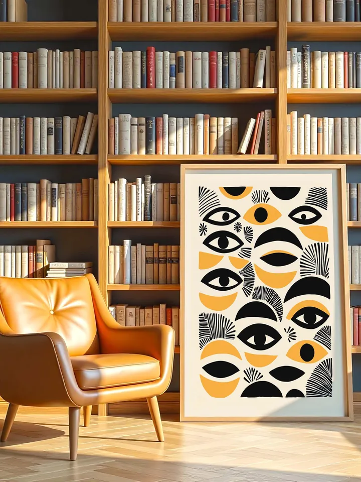 Abstract Eye Digital Print, Minimalist Eye Wall Art, Black Gold Poster, Crayz eyes art Stylish Modern Illustration, Instant Digital Download