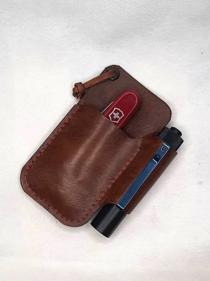 Folding Knife Leather Sheath for Flashlight Organizer EDC Tools fast&easy