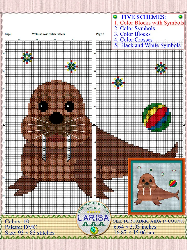 Walrus Cross Stitch Pattern | Playful Walrus Cub Design