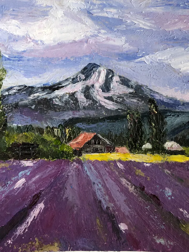 Original oil painting beautiful lavender field Home art wall Decor landscape 6x6 inches