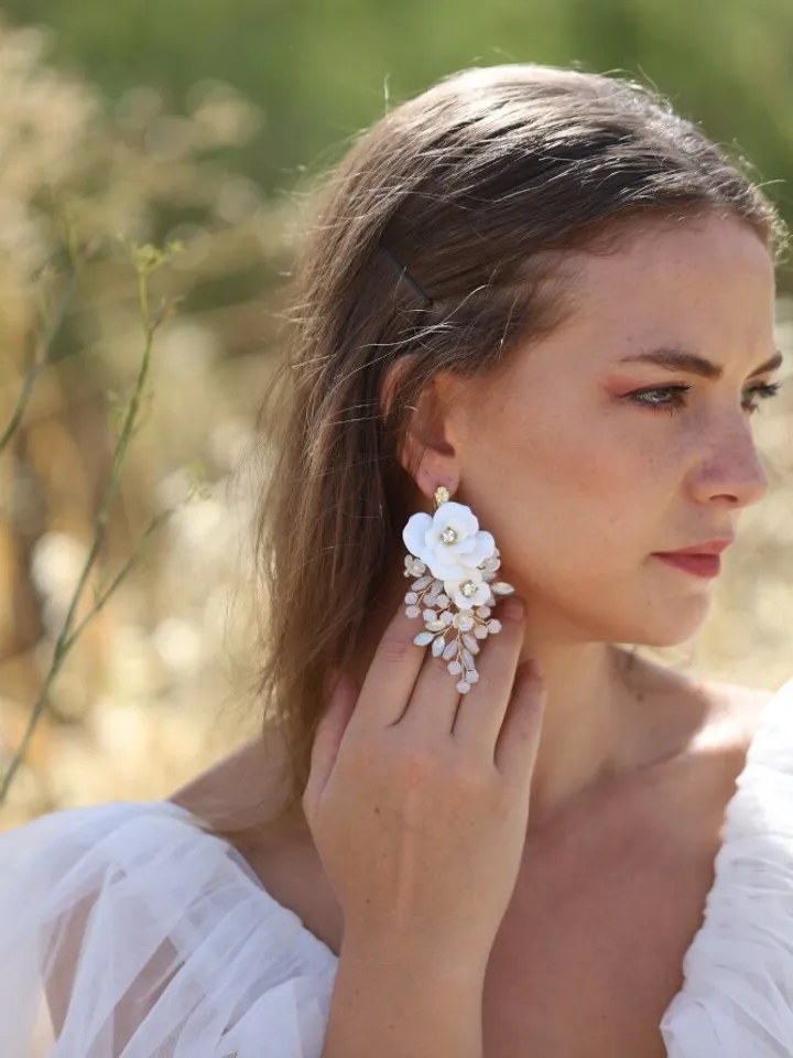 Boho Wedding Jewelry Set For Brides, Floral Bridal Earrings, Boho Wedding Earrings, Flower Wedding Earrings, Statement Wedding Jewelry Set