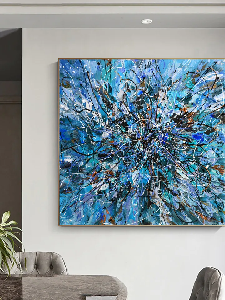 Original Abstract Acrylic Painting on Canvas, Large Wall Art, Boho Decor, Bule Painting, Modern Art, Office or Living room Decor, Home Decor