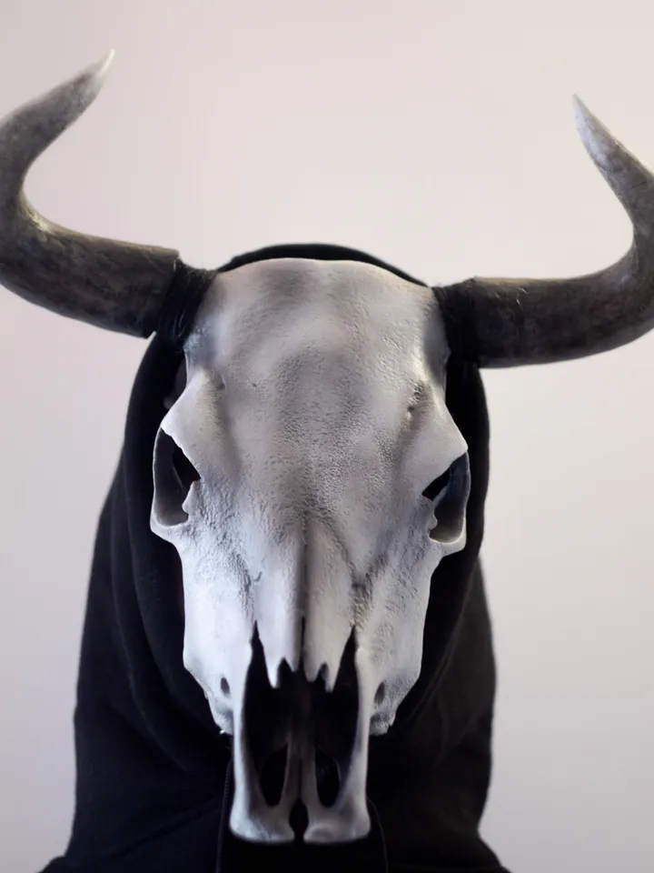 Bull Skull Mask, Devil horns, Realistic Skull Mask, tribal headpiece, Headpiece skull, ritual mask, pagan headdress, skull costume mask
