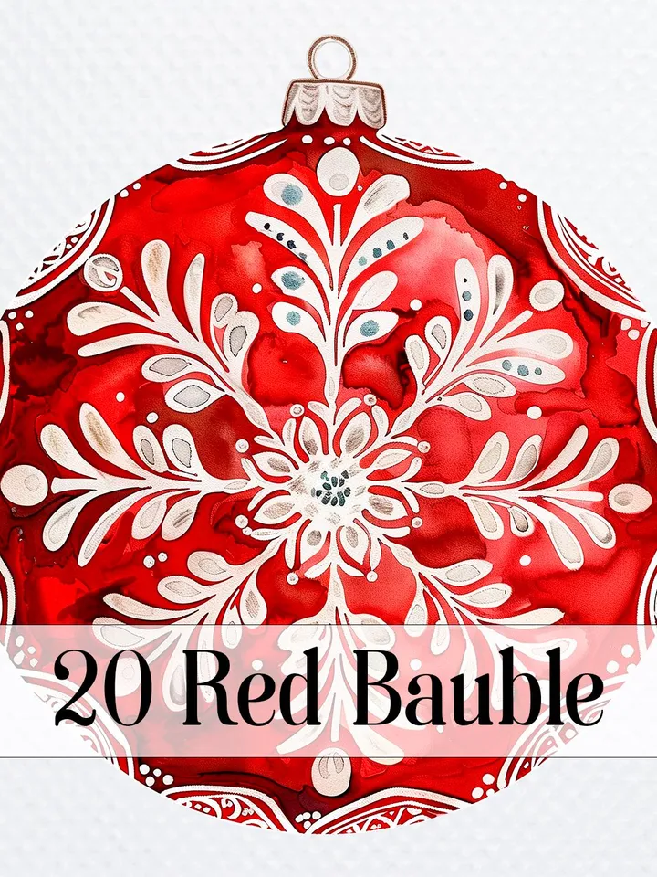 20 Red Bauble PNG Bundle, Christmas Bauble Printable Watercolor clipart for sublimation, Digital download, High Quality, Paper craft