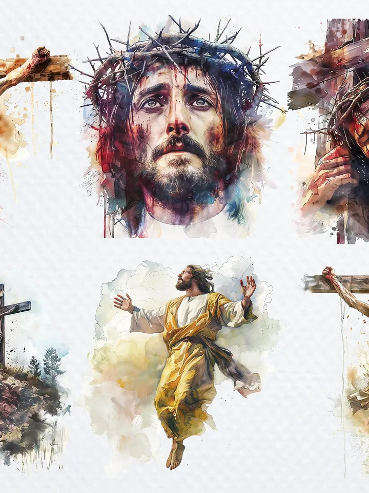 35 Jesus Christ Clipart, Faith Jesus Clipart, Printable Watercolor clipart for sublimation, Digital download, Paper craft, junk journals