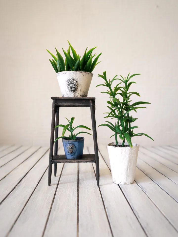 Miniature Dollhouse Indoor Plants Set with Shelf 1/6 Scale