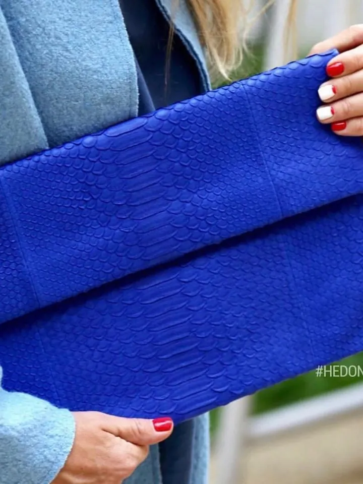 Genuine Python Skin Royal Blue Big Envelope Clutch | Macbook Air Case Leather | Ultramarine Bright Blue Elegant Woman Bag | Snake skin Bag