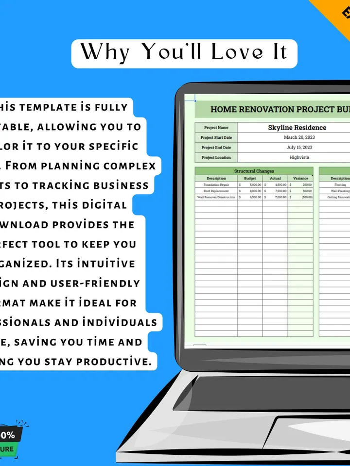 Home Renovation Project Budget Template, Remodeling Cost Planner, Home Upgrade Expense Tracker, Renovation Budget Spreadsheet