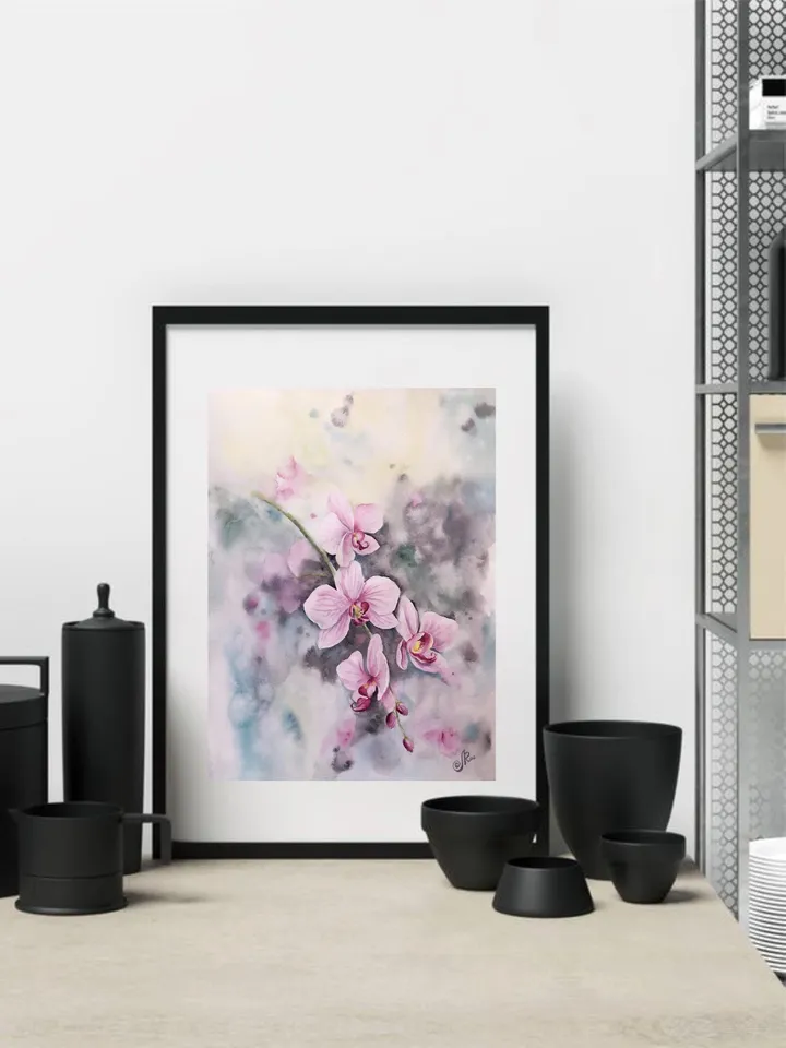 Flowers Original Painting Floral Watercolor Art Orchid Wall Art Blooming Painting