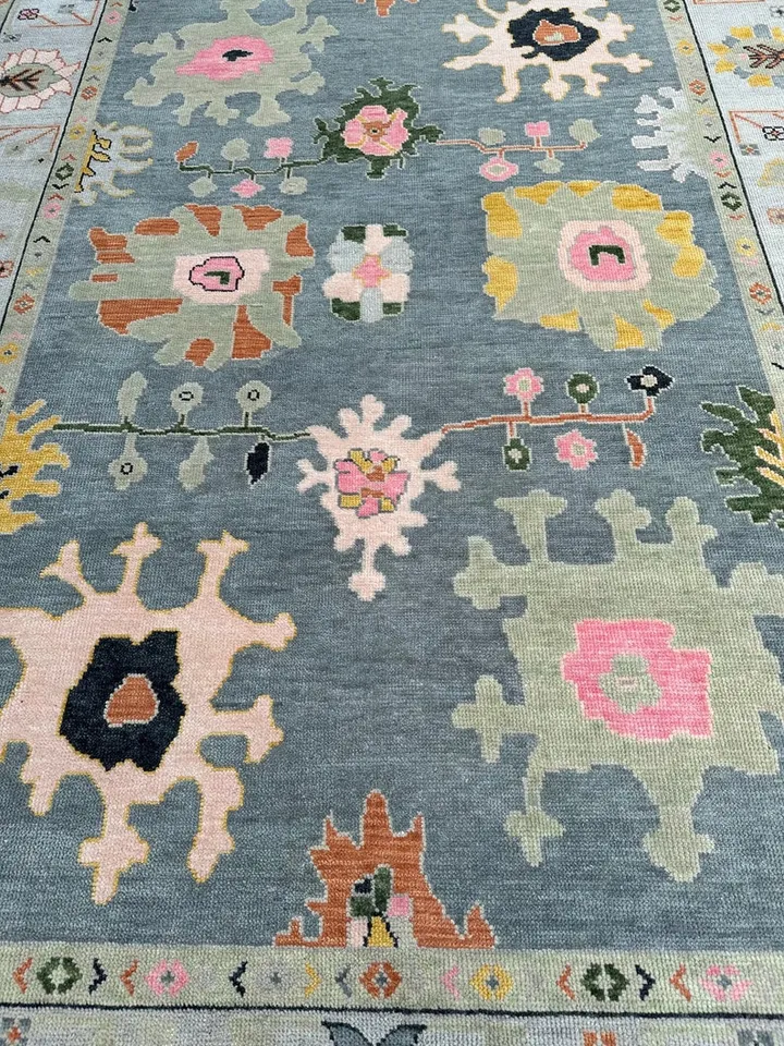 Oushak Hand Knotted Gray (8x10 Feet-243X304 Cm) Wool Area Rugs.
