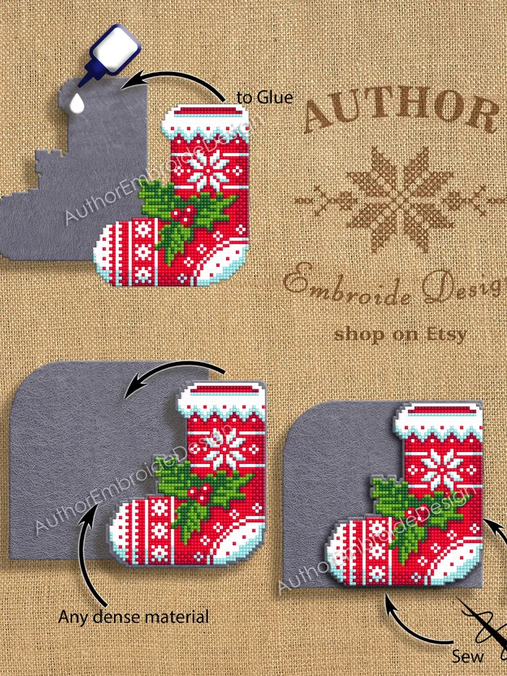 Christmas corner bookmark cross stitch pattern PDF download Christmas stocking cross stitch chart, Christmas bookmark pattern digital #B386