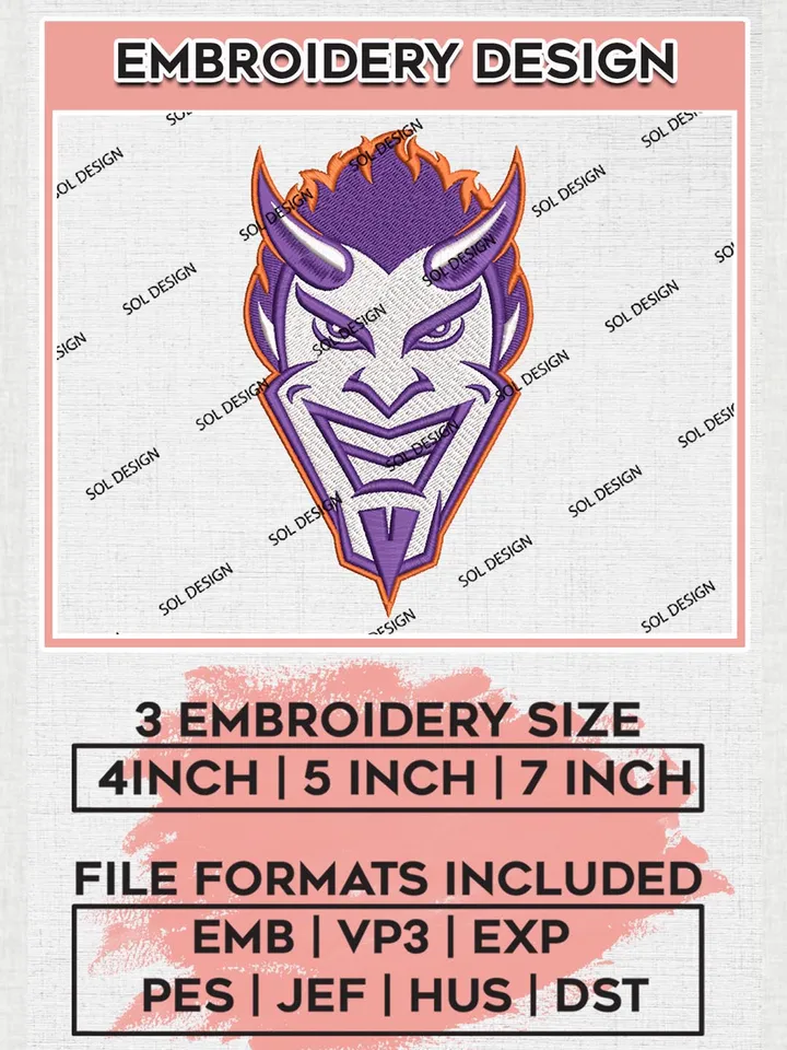 Northwestern State Demons Head Mascot Logo Machine Embroidery Design, NCAA Northwestern State Demons Embroidery Design Design files, NCAA Embroidery Designs, NCAA Machine Embroidery Designs, Digital Download